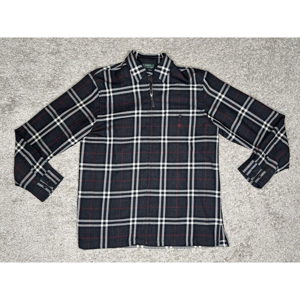 Lauren Ralph Lauren Wool Light Jacket Womens Medium Plaid Tartan Zip Up